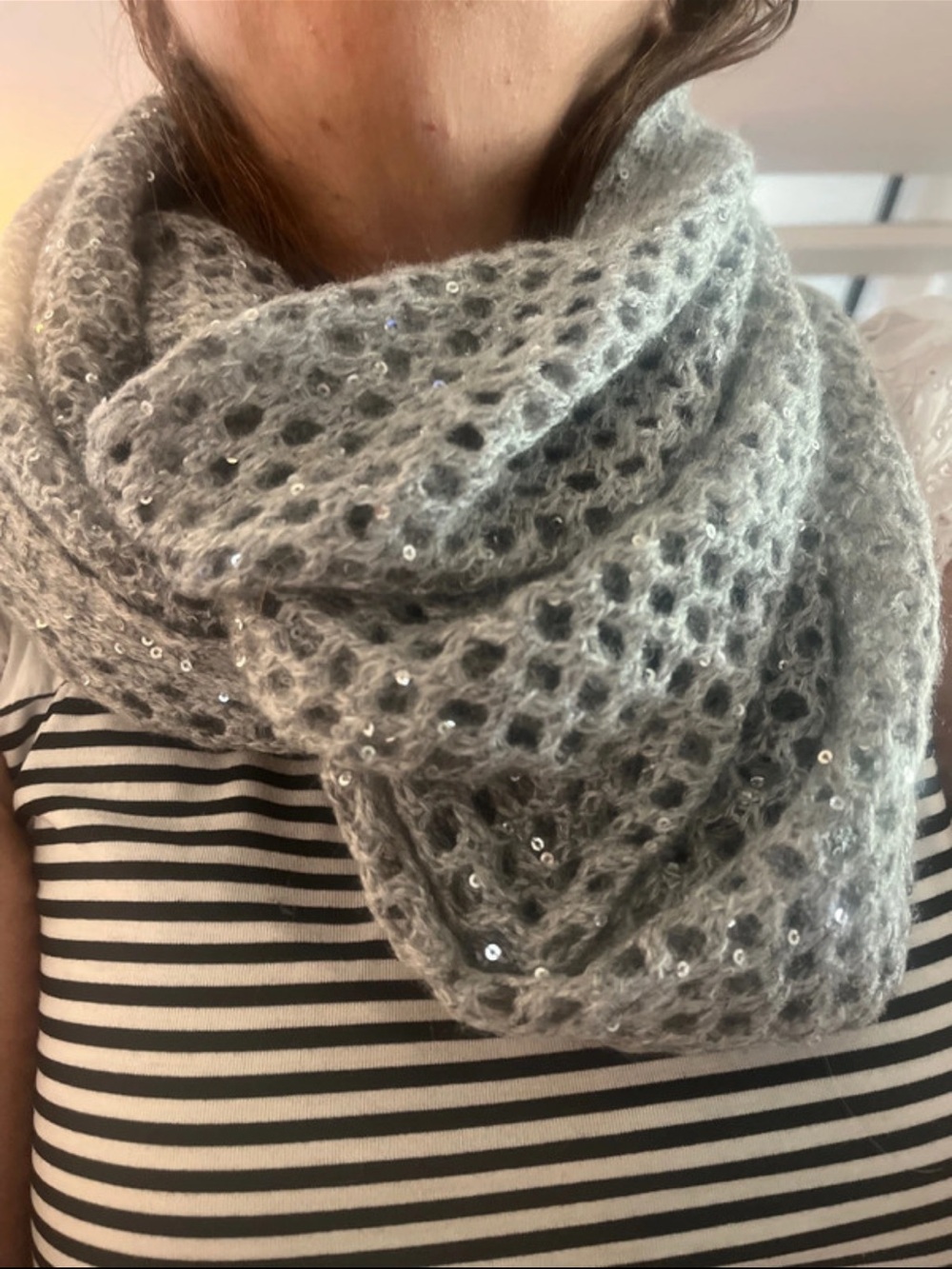 H&M Silver Gray Sequin Knit Infinity Scarf